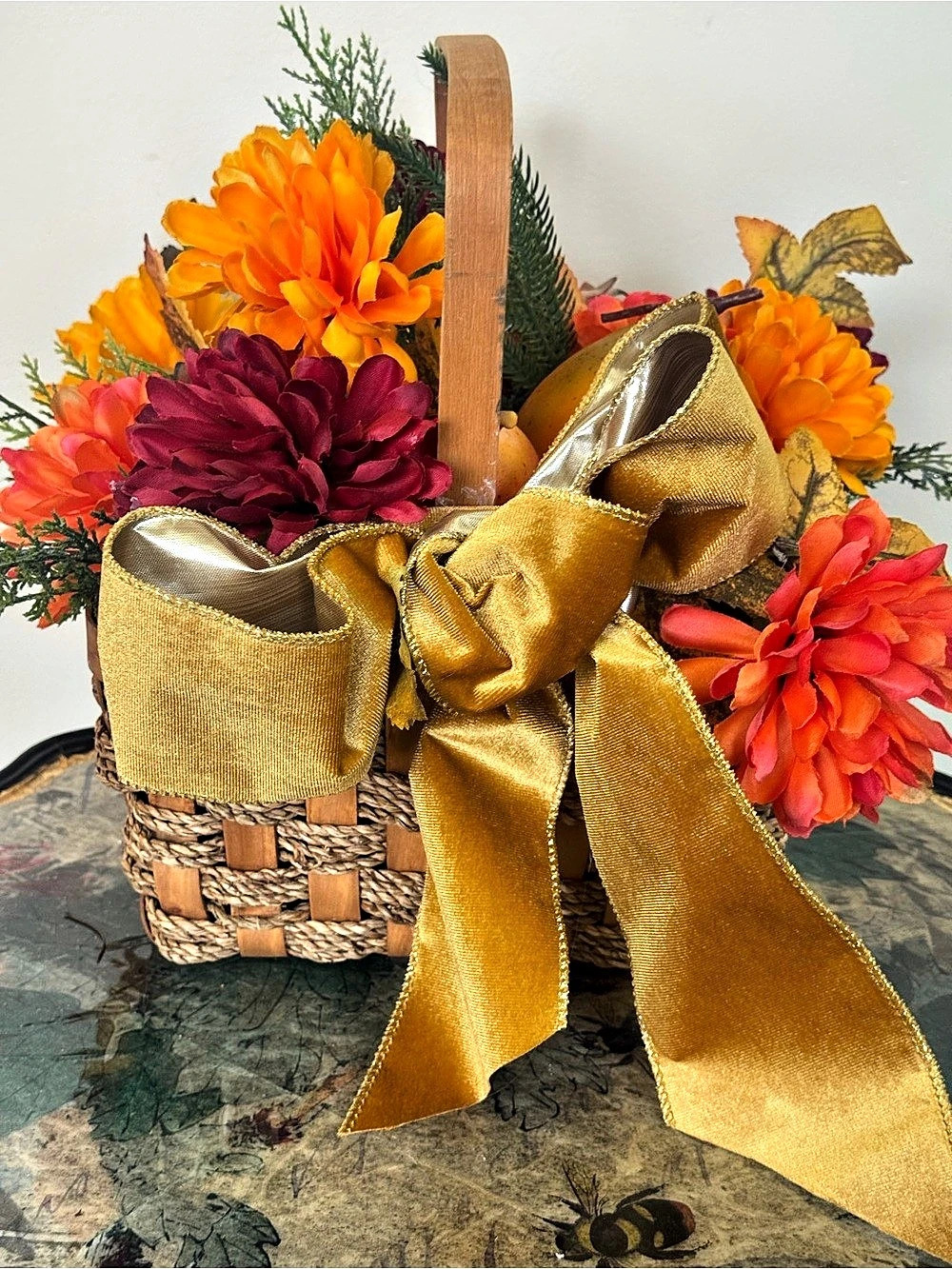 Fall Floral Fruit Basket Decor New
